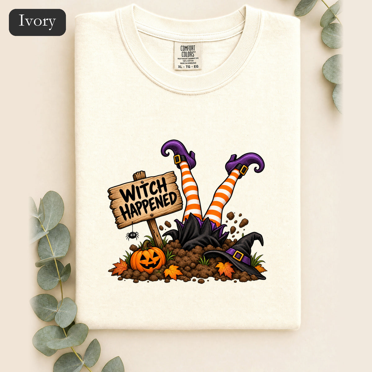 Witch Happened legs up in graveyard Shirt | Halloween witch pumpkin witch design
