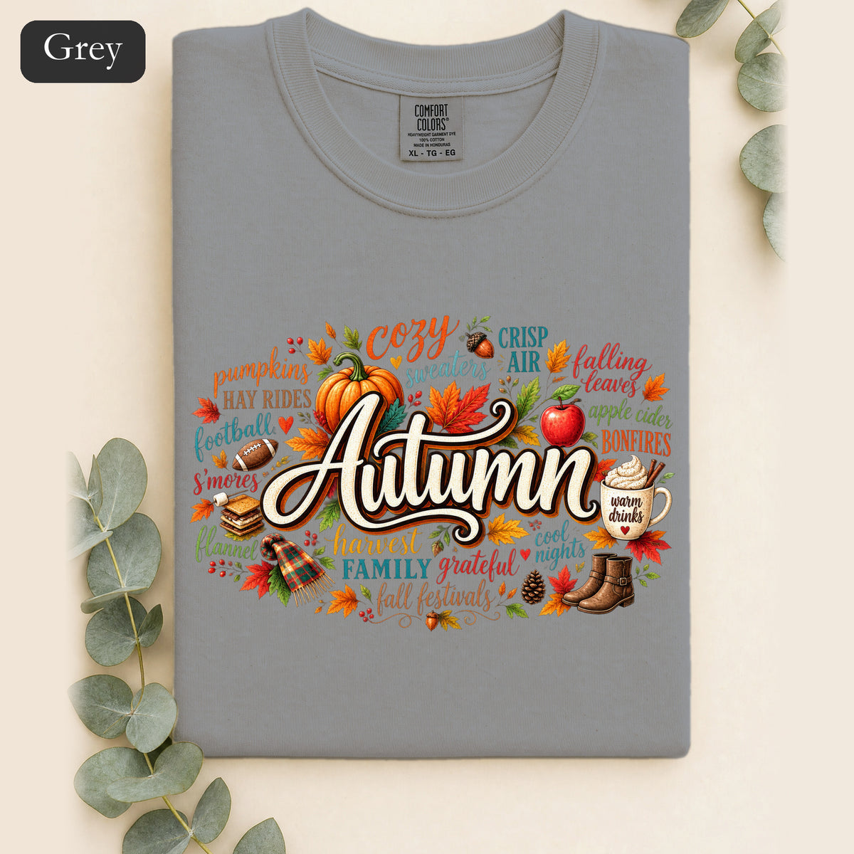 Autumn lettering collage Shirt | Fall pumpkin leaves cider cozy harvest