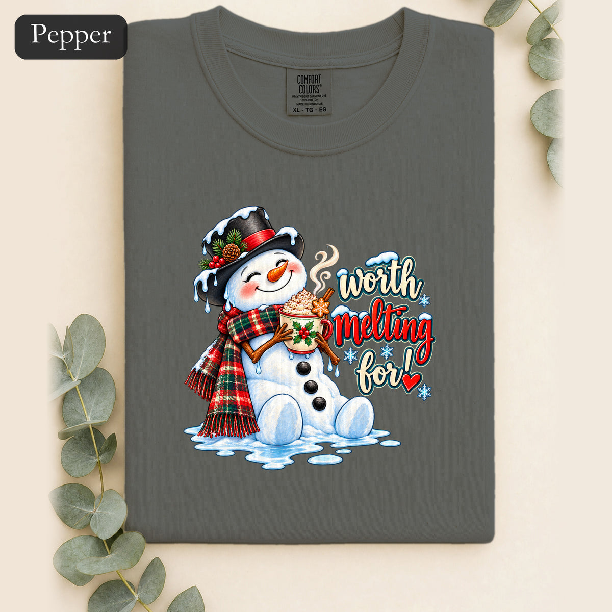 Worth melting for -Snowman with with cocoa Shirt | Christmas Holiday Snowman Tee