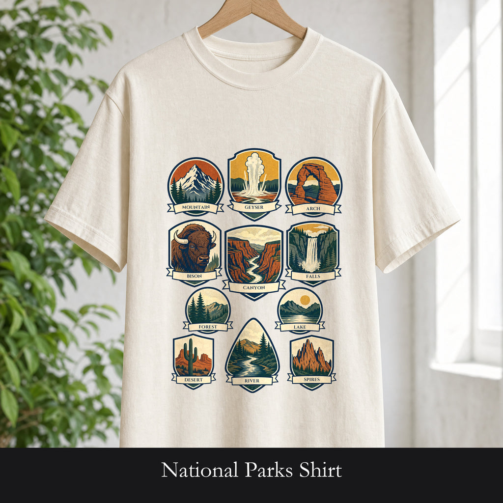 National Parks Shirt, 63 National Parks Badge Tee, Hiking Camping Gift, Retro Adventure Sweatshirt, Outdoor Nature Lover