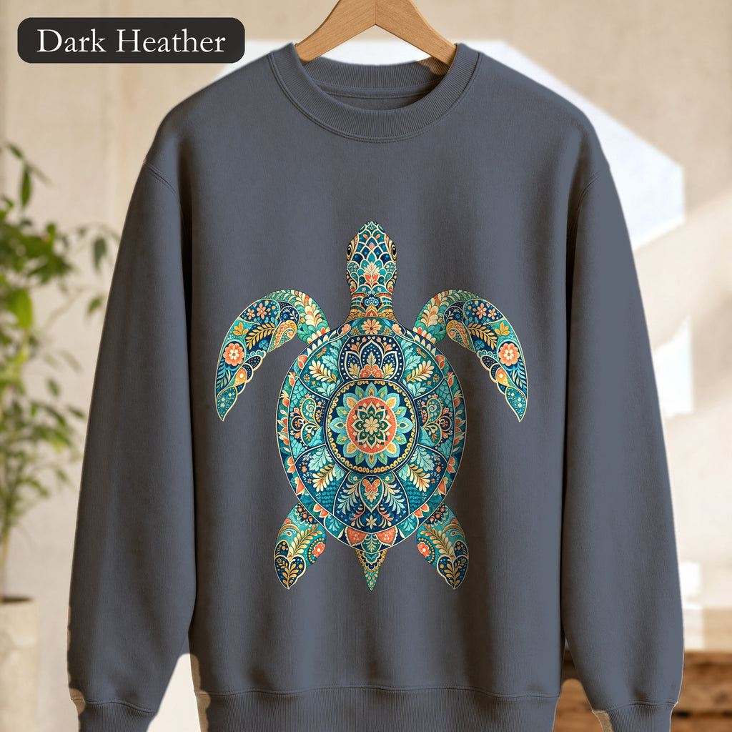 Boho Sea Turtle Shirt, Folk Art Turtle Tee, Japanese Pattern Ocean Lover Gift, Vintage Floral Turtle Sweatshirt
