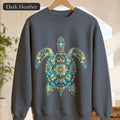Boho Sea Turtle Shirt, Folk Art Turtle Tee, Japanese Pattern Ocean Lover Gift, Vintage Floral Turtle Sweatshirt
