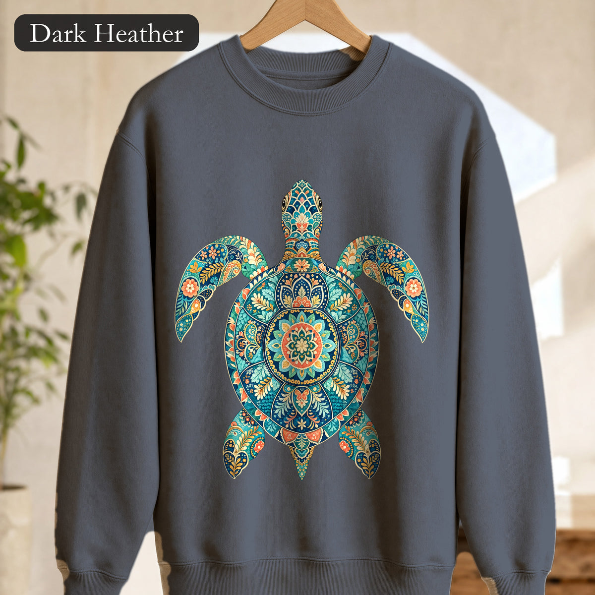 Boho Sea Turtle Shirt, Folk Art Turtle Tee, Japanese Pattern Ocean Lover Gift, Vintage Floral Turtle Sweatshirt