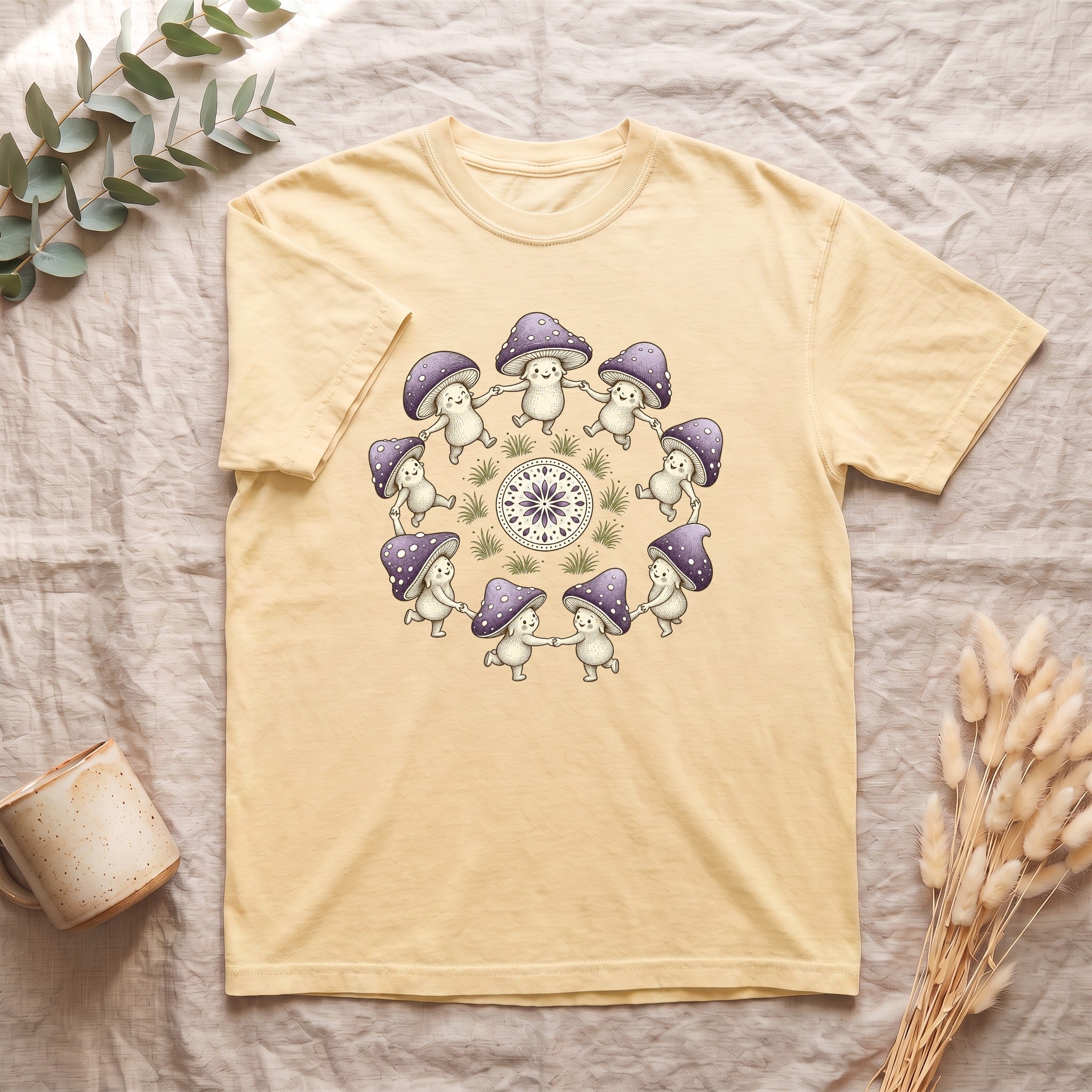 Cottagecore Mushroom Shirt, Lavender Fairy Ring Tee, Goblincore Nature Gift, Whimsical Mushroom Sweatshirt