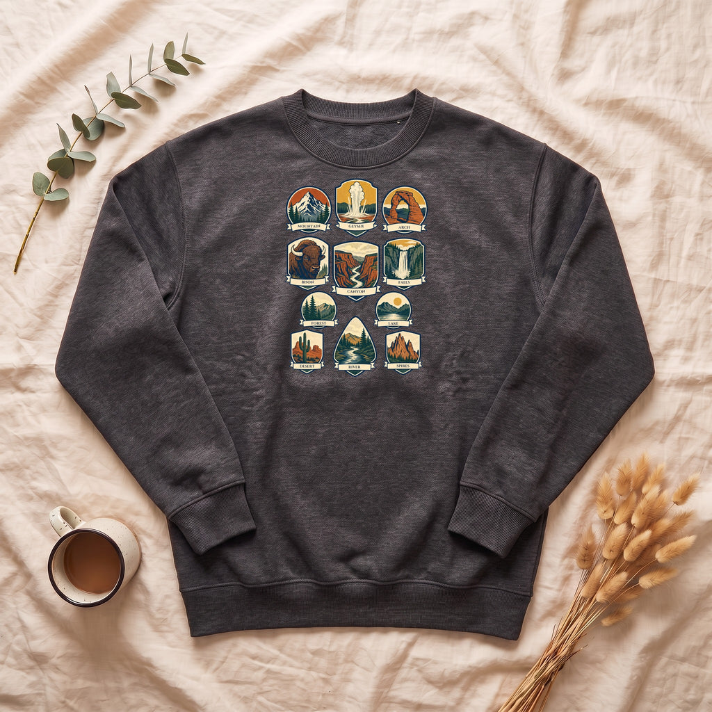 National Parks Shirt, 63 National Parks Badge Tee, Hiking Camping Gift, Retro Adventure Sweatshirt, Outdoor Nature Lover