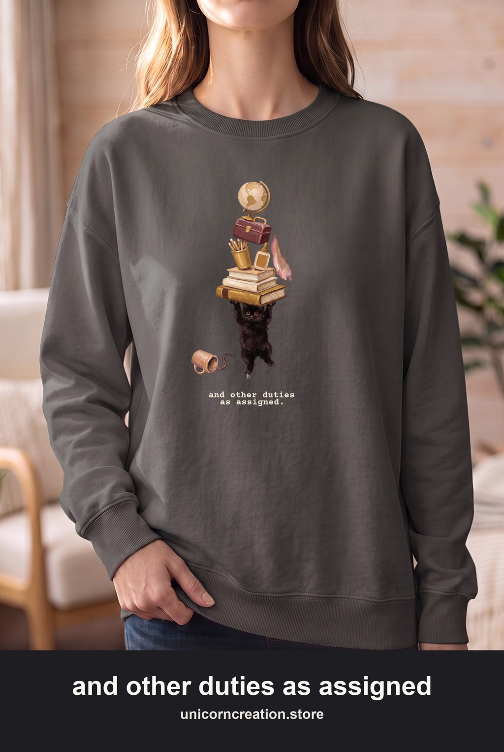 And Other Duties As Assigned Sweatshirt, Funny Paraprofessional Crewneck, School Staff Cat Sweatshirt, Teacher Aide Gift