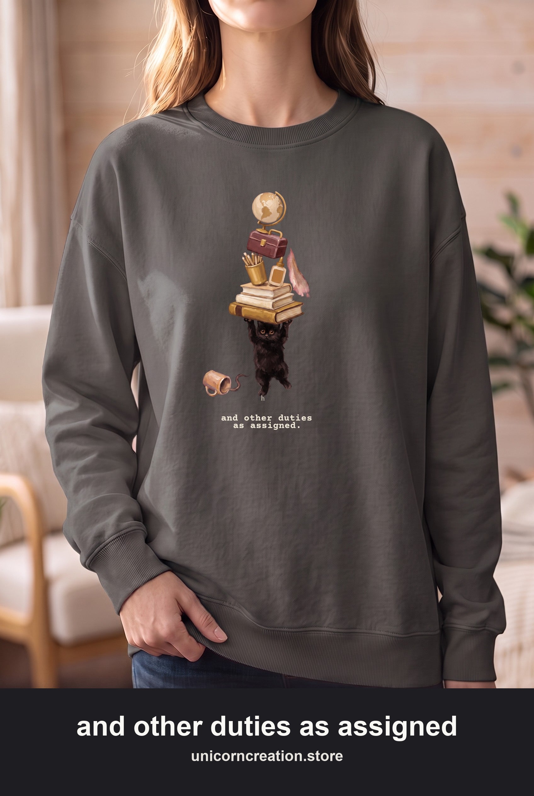 And Other Duties As Assigned Sweatshirt, Funny Paraprofessional Crewneck, School Staff Cat Sweatshirt, Teacher Aide Gift