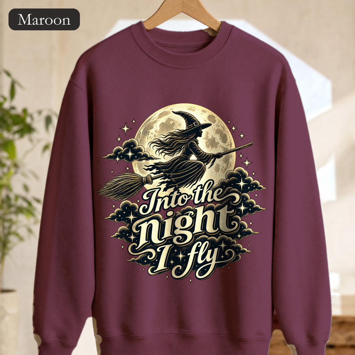 Witch Moon Sweatshirt, Into the Night I Fly, Magical Halloween Crewneck, Witchy Aesthetic Gift