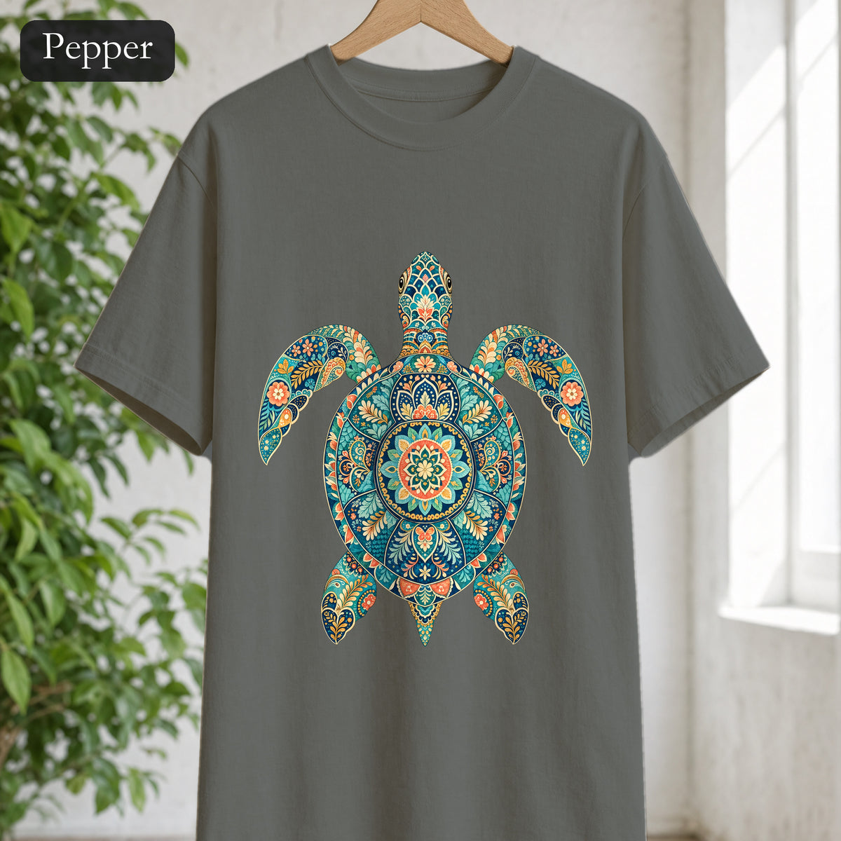 Boho Sea Turtle Shirt, Folk Art Turtle Tee, Japanese Pattern Ocean Lover Gift, Vintage Floral Turtle Sweatshirt