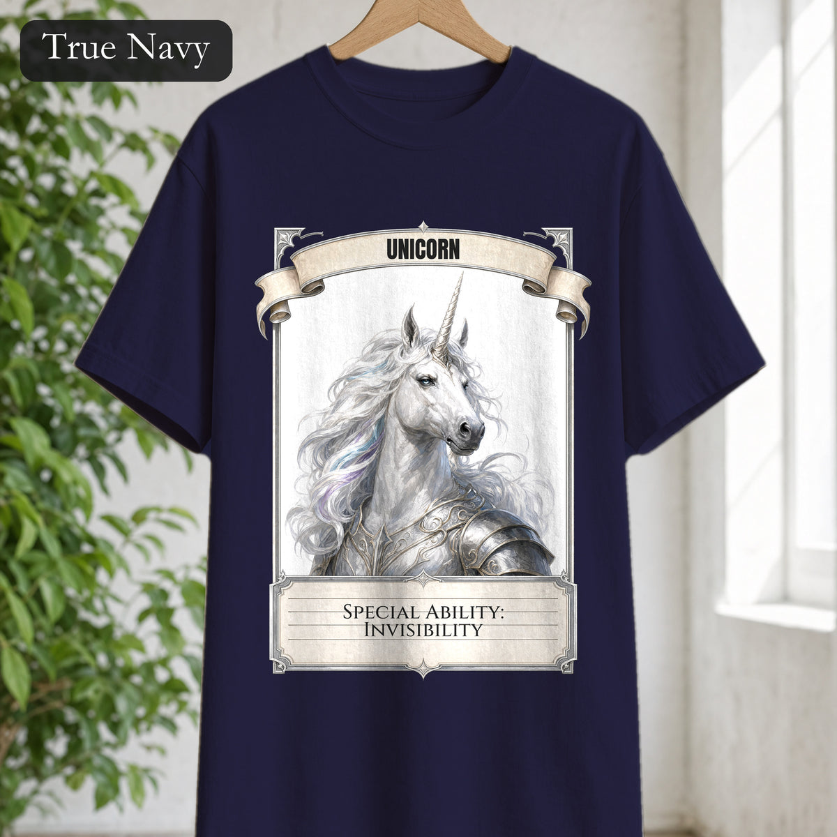Unicorn Invisibility Stat Card Shirt, Funny RPG Gamer Tee, Tabletop D20 Fantasy Gift, Dungeon Dice Sweatshirt