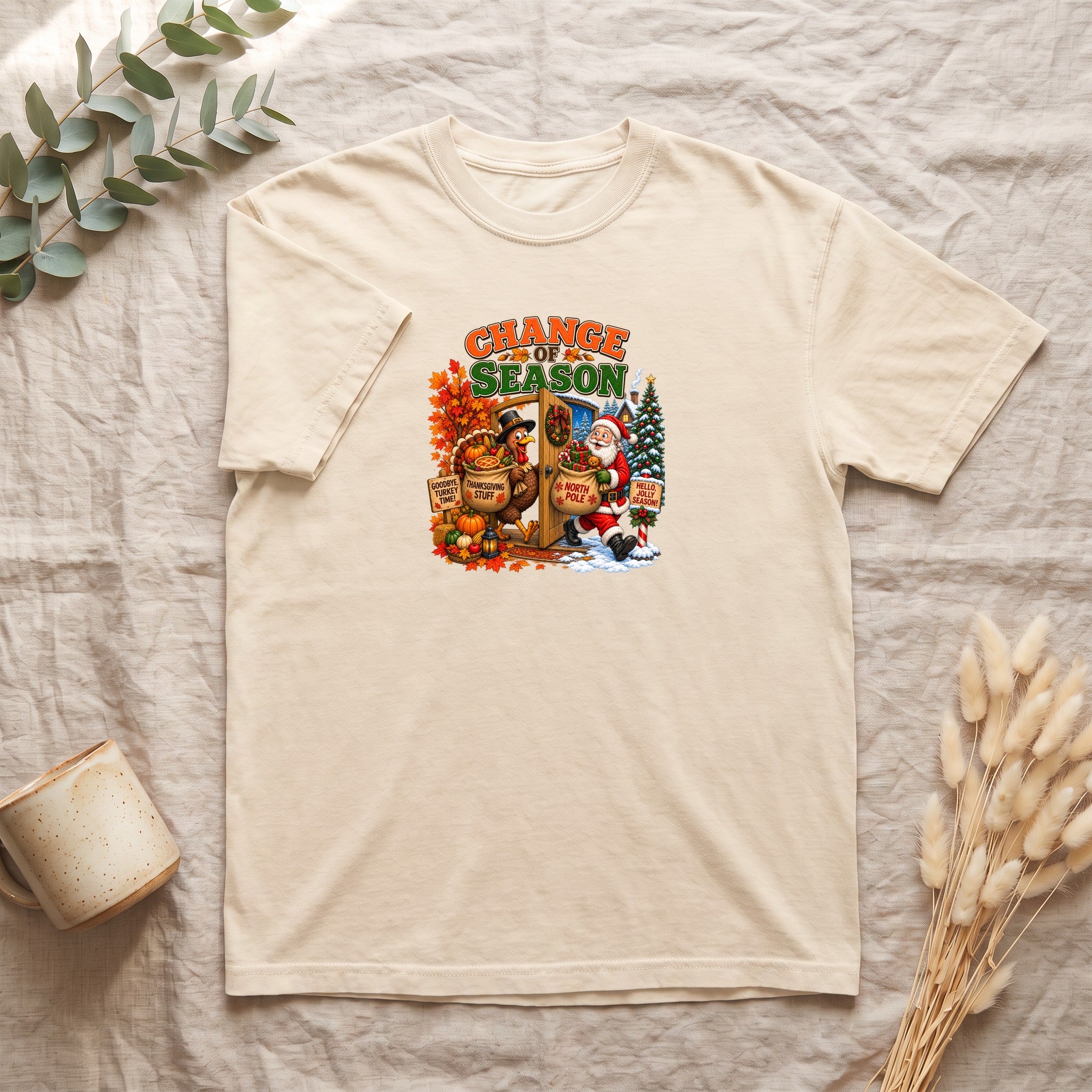 Change of Season Shirt | Fall to Winter Holiday Pumpkin Santa Design