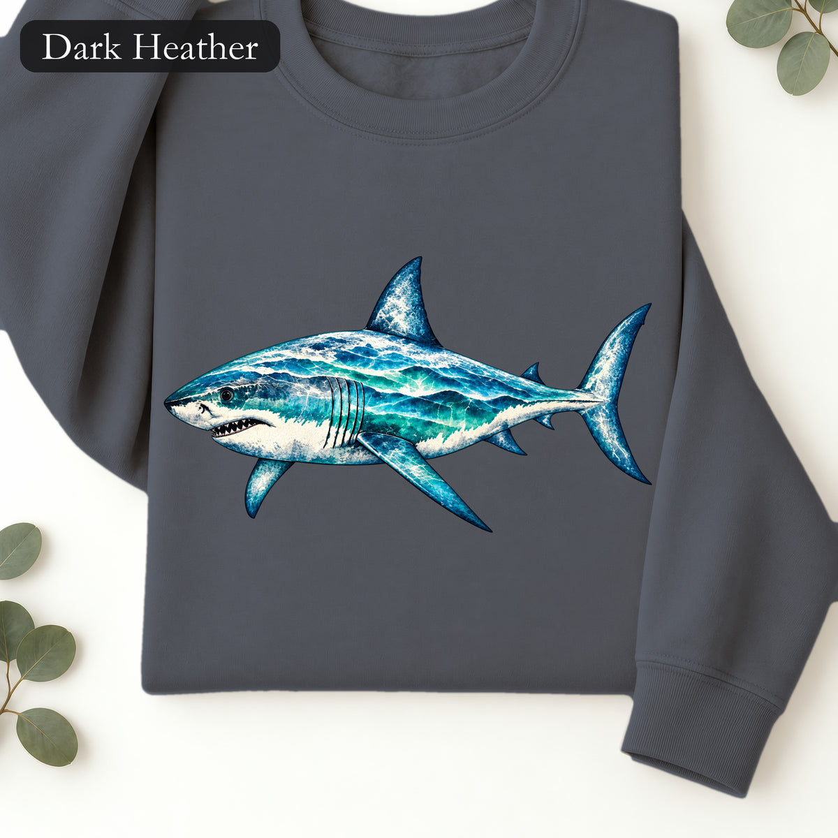 Blue Watercolor Shark Crewneck Sweatshirt | Ocean Fish Illustration