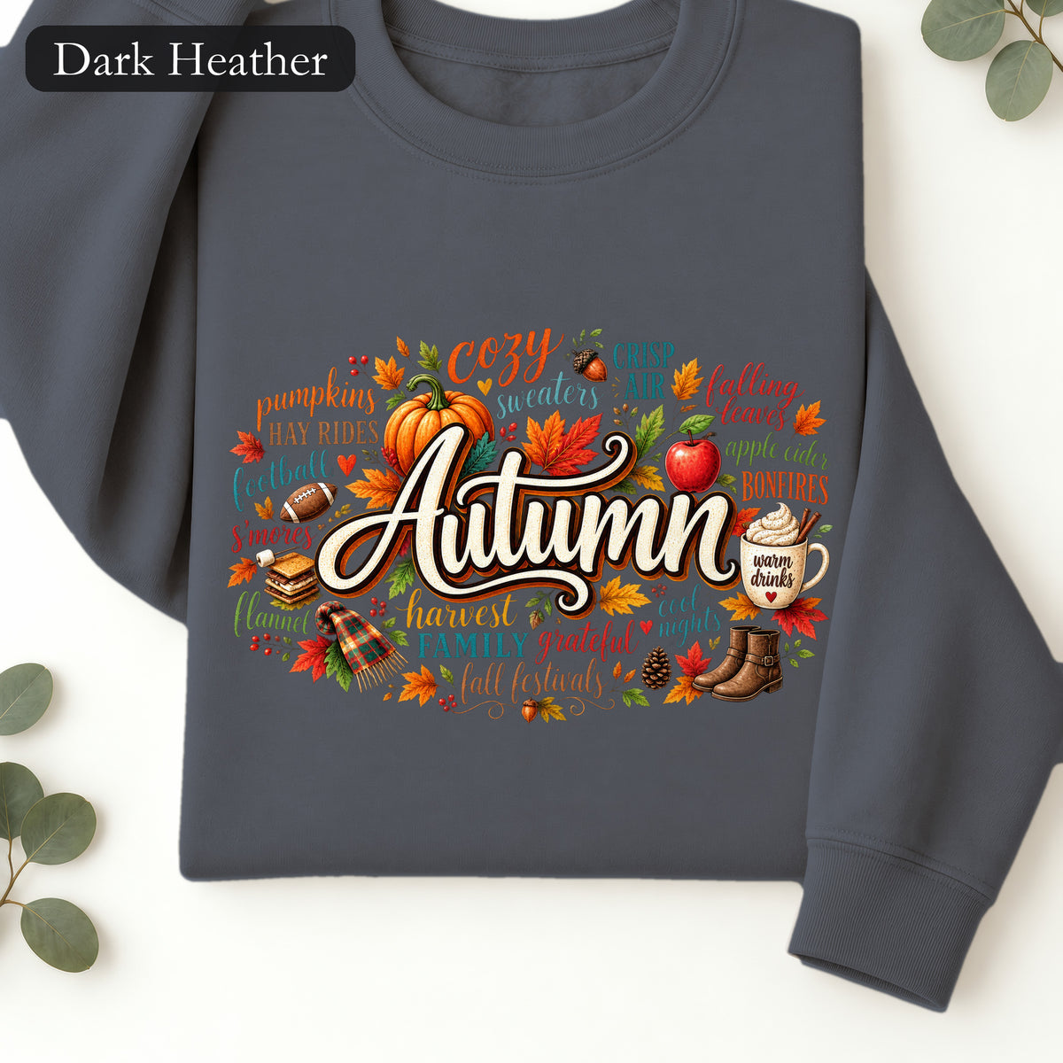 Autumn lettering collage Sweatshirt | Fall pumpkin leaves cider cozy harvest