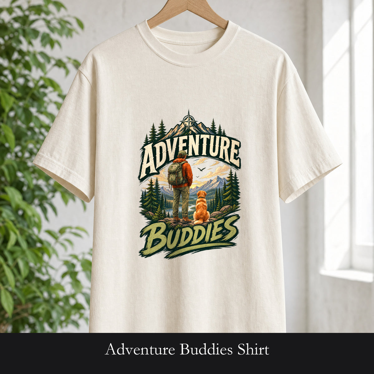 Adventure Buddies Shirt, Dog and Human Hiking Tee, Matching Dog Owner Gift, Painterly Outdoor Shirt