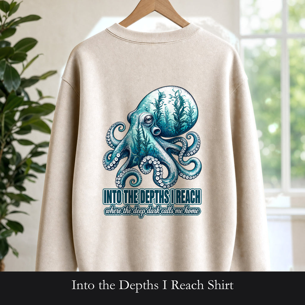 Into the Depths I Reach Shirt, Octopus Double Exposure Tee, Ocean Diver Sea Life Gift, Nautical Marine Sweatshirt