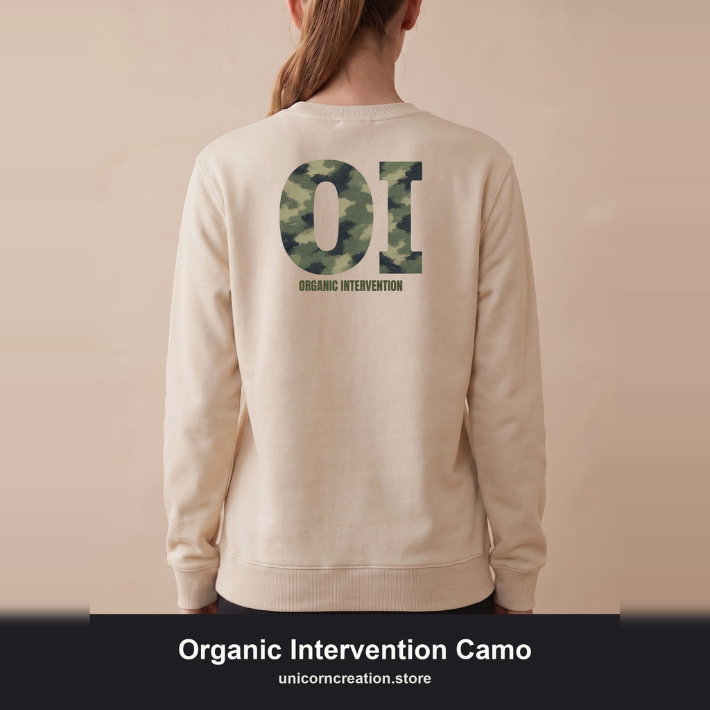 Organic Intervention Camo Hoodie, OI Monogram Anti-Algorithm Sweatshirt, Streetwear Camo Graphic Gift, Bold Statement Hoodie