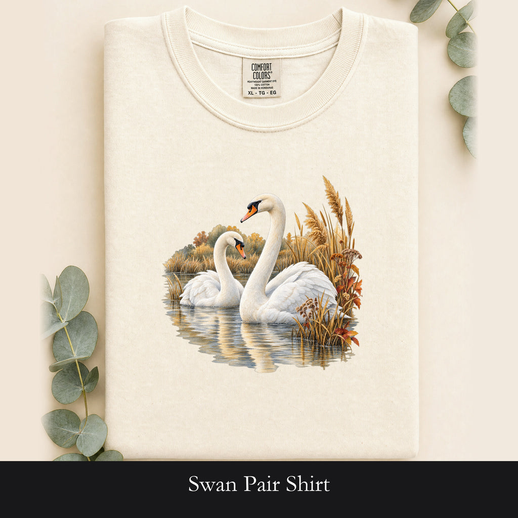 Swan Pair Shirt | White Swans Pond Illustration
