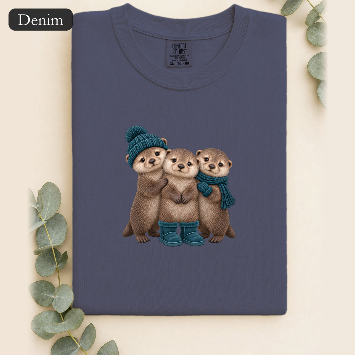 Three Otters Wearing Winter Hats Boots shirt | Cute Otter Trio Design