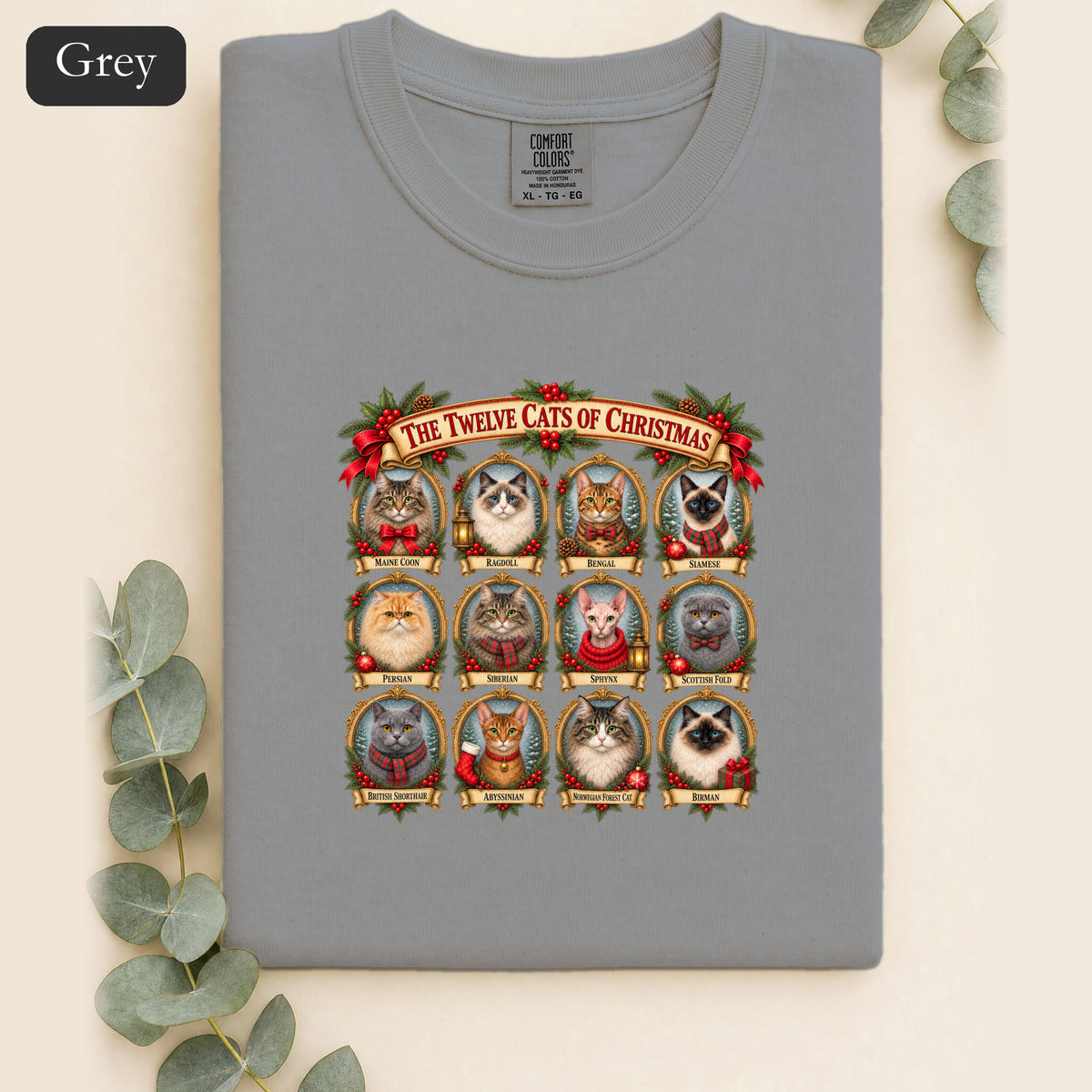 The Twelve Cats of Christmas shirt | holiday cat portrait collage