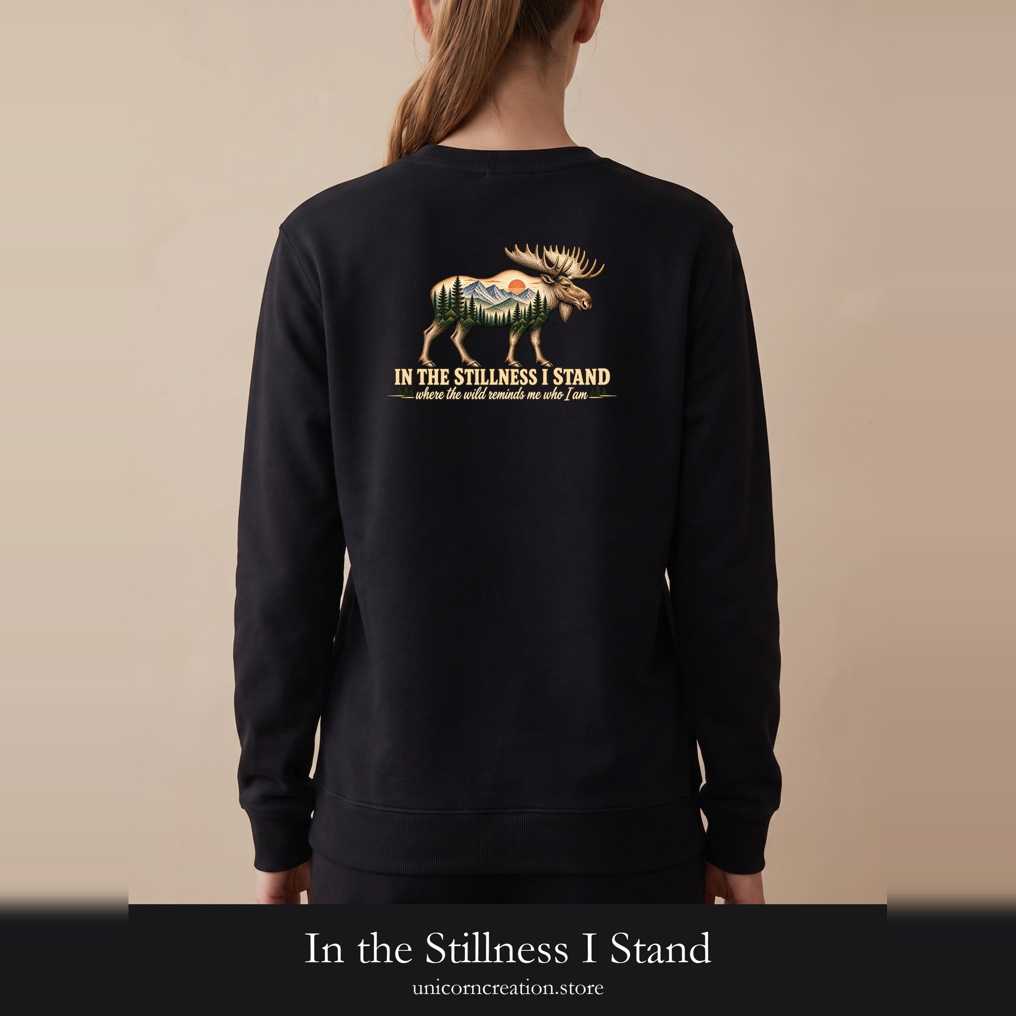 In the Stillness I Stand Shirt, Moose Double Exposure Tee, Mountain Wilderness Camping Gift, Woodland Nature Sweatshirt