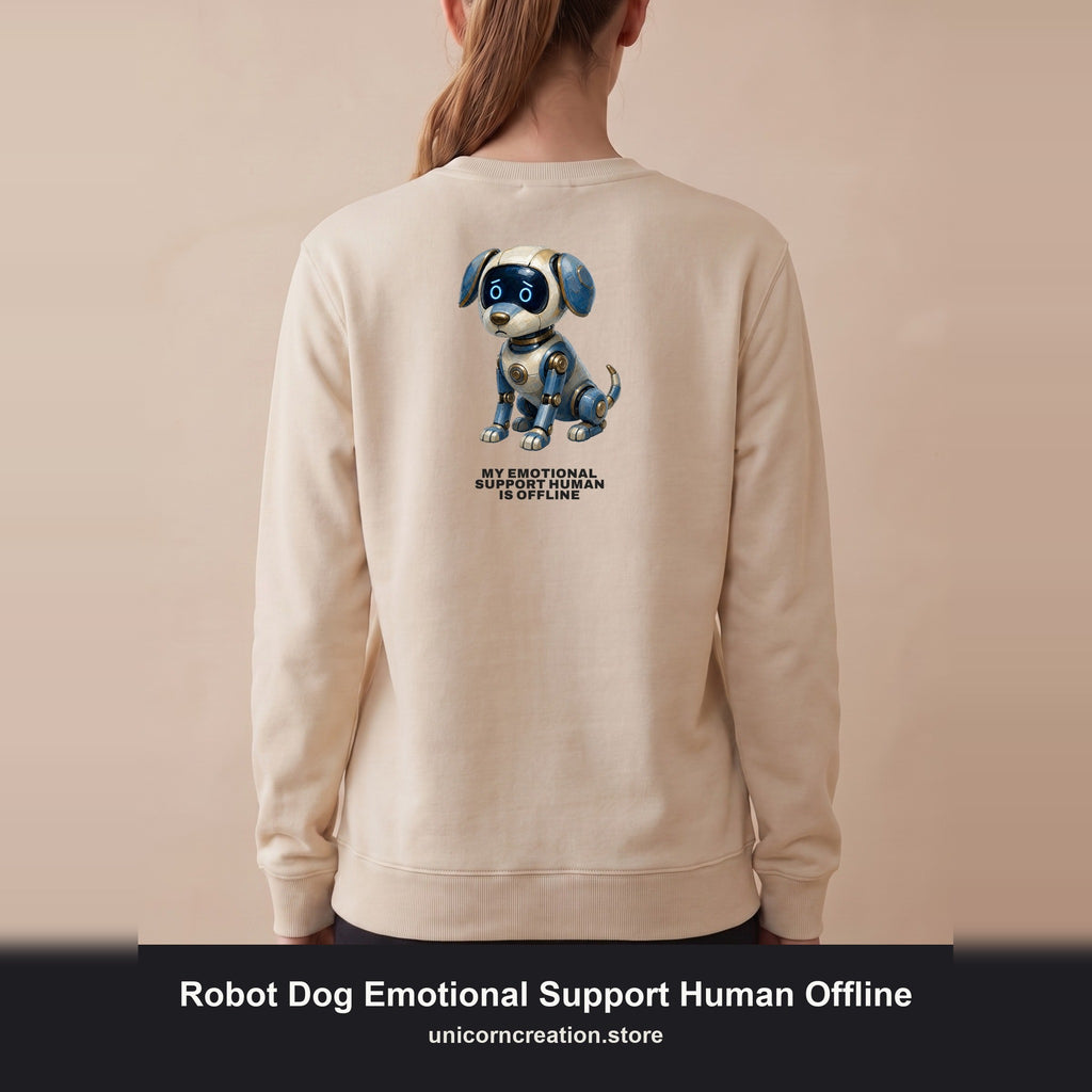 Robot Dog Emotional Support Human Offline Shirt, Funny AI Dog Tee, Tech Programmer Gift, Sci-Fi Humor Sweatshirt