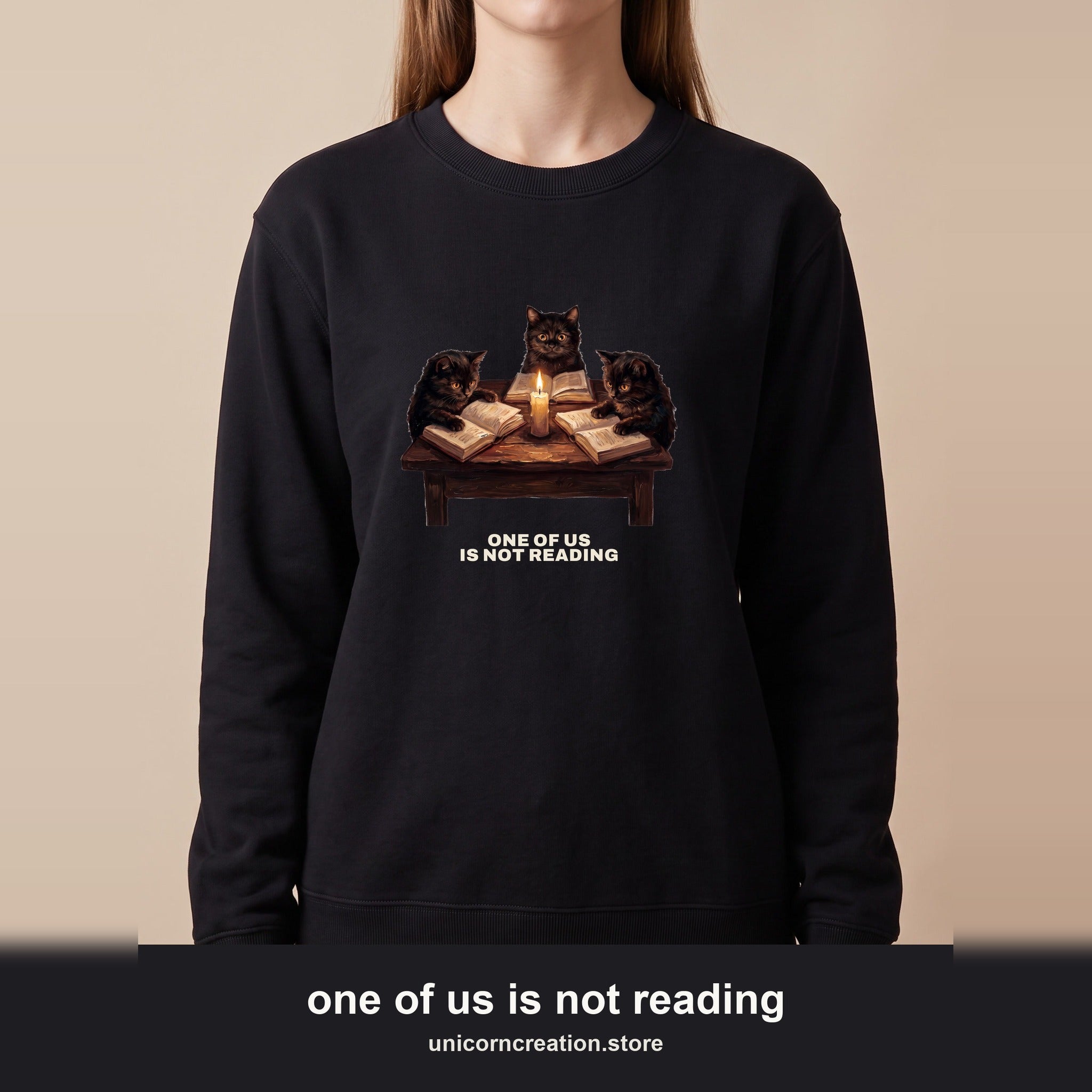 Book Club Cats Sweatshirt, One Of Us Is Not Reading Crewneck, Funny Book Club Group Sweatshirt, Reader Cat Lover Gift