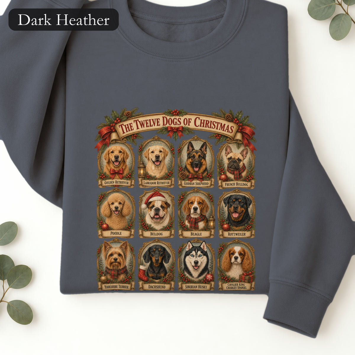 Twelve Dogs of Christmas Sweatshirt | Vintage Dog Portraits Holiday