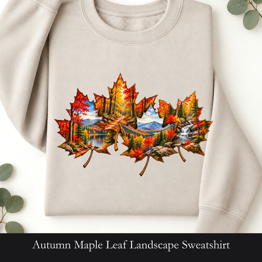 Autumn Maple Leaf Landscape Sweatshirt | Fall Forest Lake Scene