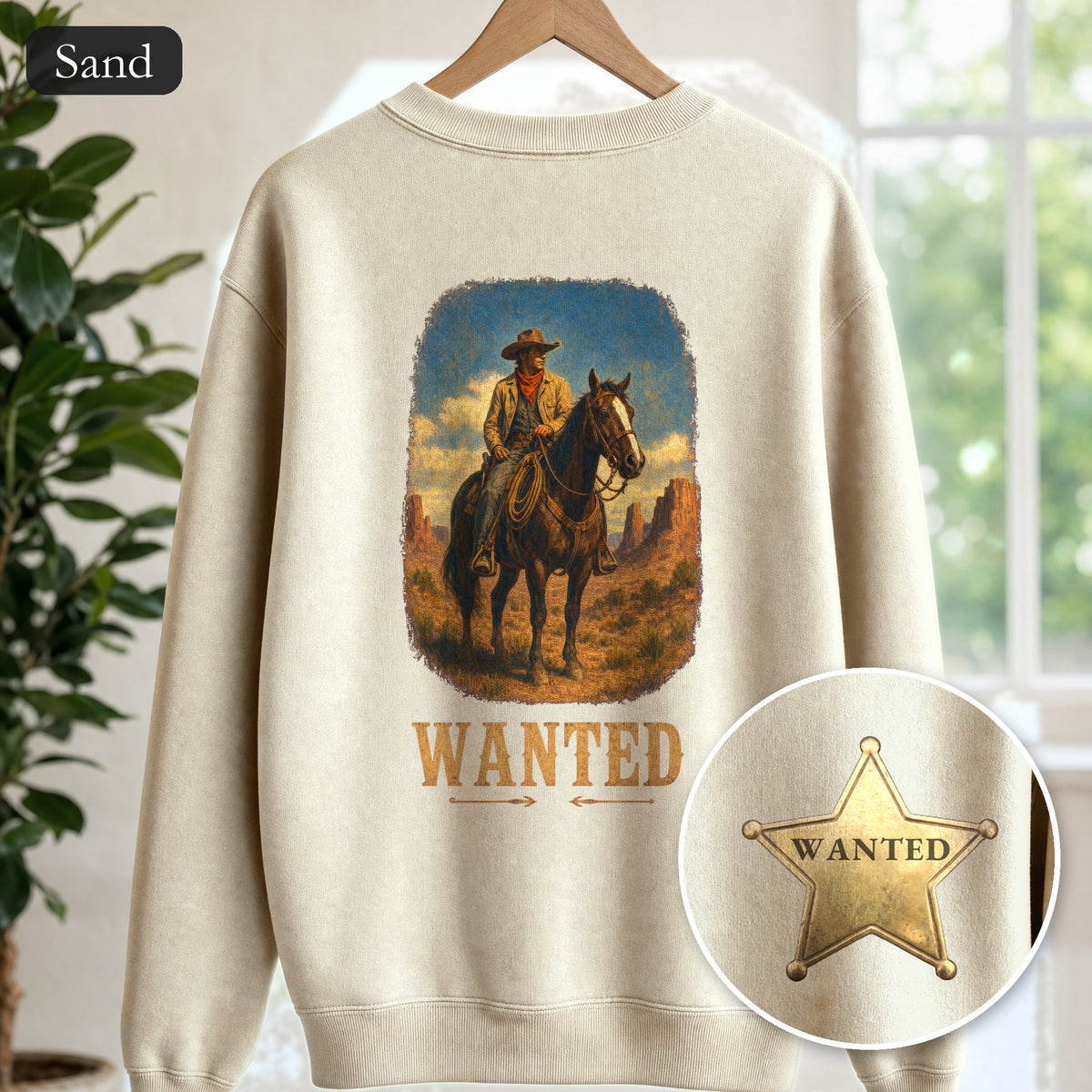 Wanted Cowboy Sweatshirt, Vintage Western Wanted Poster Crewneck, Desert Outlaw Sweatshirt, Sheriff Star Cowboy Gift