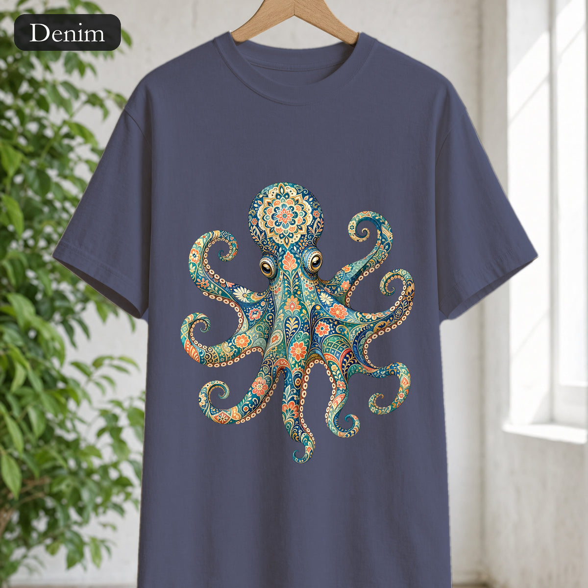 Boho Octopus Shirt, Folk Art Octopus Tee, Japanese Pattern Ocean Lover Gift, Vintage Floral Octopus Sweatshirt