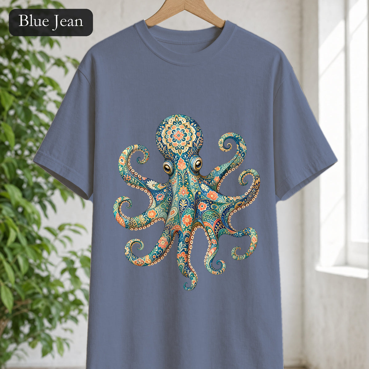 Boho Octopus Shirt, Folk Art Octopus Tee, Japanese Pattern Ocean Lover Gift, Vintage Floral Octopus Sweatshirt