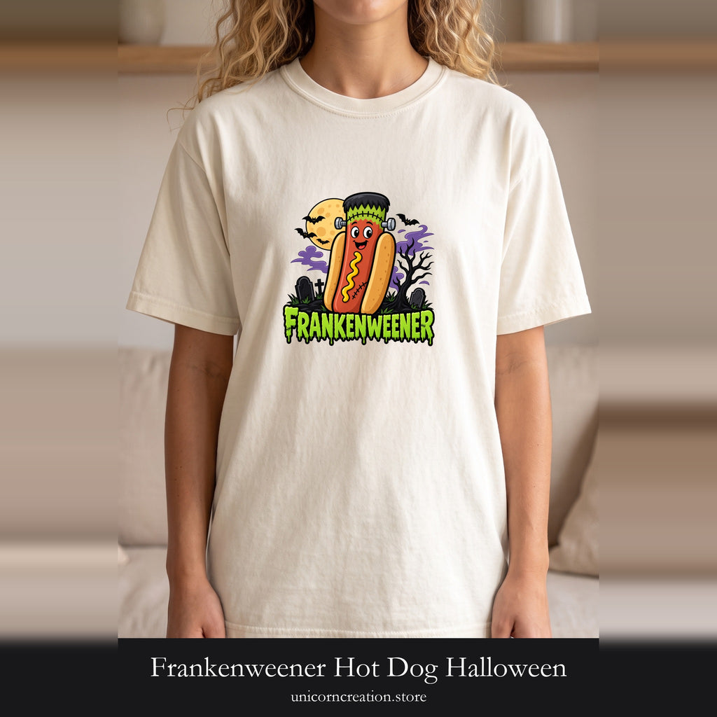 Frankenweener Hot Dog Halloween Shirt | Funny Spooky Cartoon