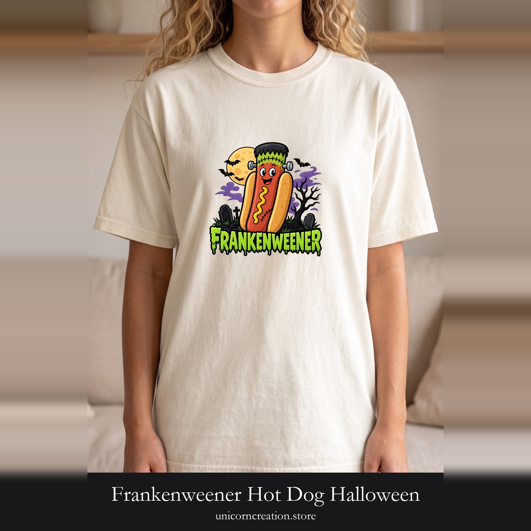 Frankenweener Hot Dog Halloween Shirt | Funny Spooky Cartoon