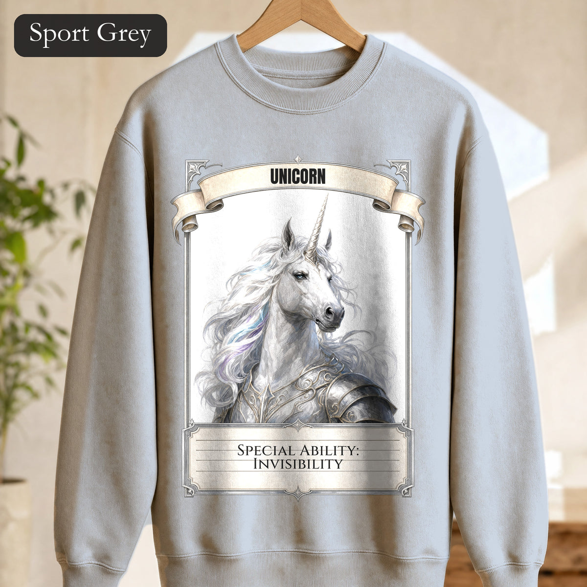 Unicorn Invisibility Stat Card Shirt, Funny RPG Gamer Tee, Tabletop D20 Fantasy Gift, Dungeon Dice Sweatshirt