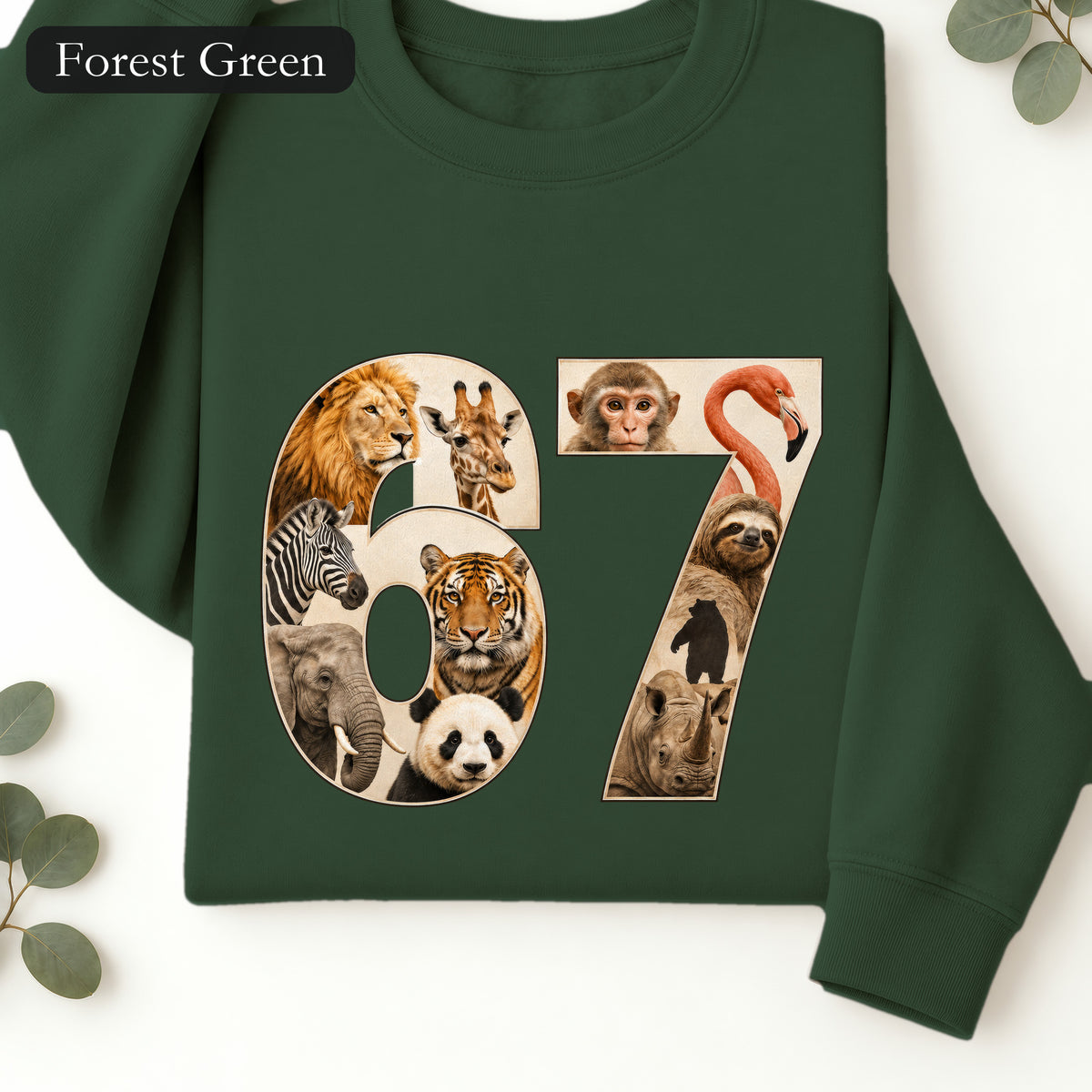 67 Zoo Animals Shirt, Funny 67 Meme Tee, Trendy Animal Number Gift, Giraffe Elephant Lion Sweatshirt