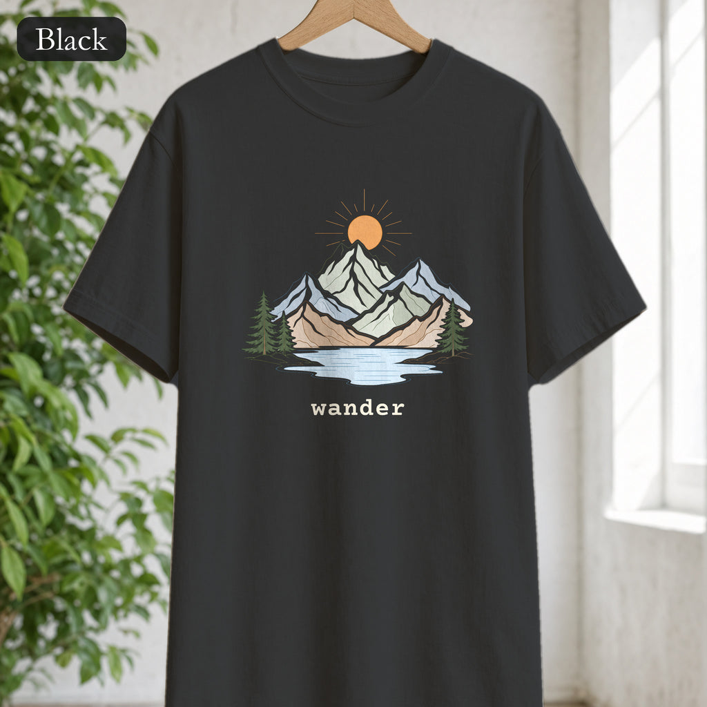 Minimalist Mountain Shirt, Wander Line Art Tee, Nature Hiking Adventure Gift, Modern Outdoor Sweatshirt