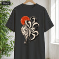 Nine-Tailed Fox Shirt, Kitsune Red Sun Tee, Japanese Folklore T-Shirt, Mythical Fox Spirit Top