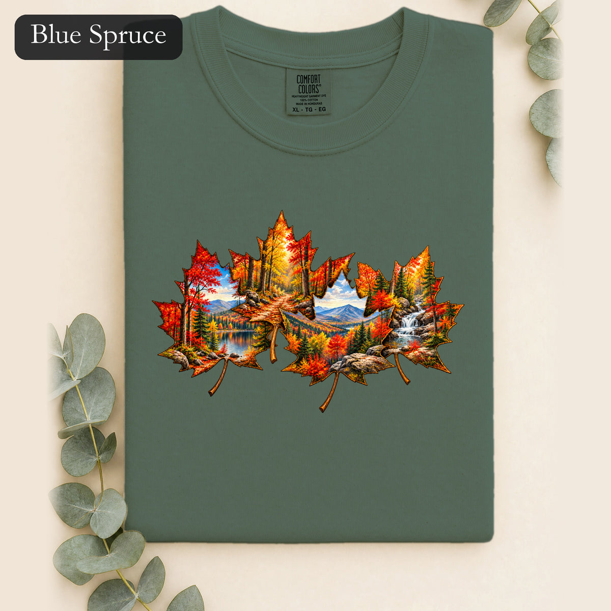 Autumn Maple Leaf Landscape Shirt | Fall Forest Lake Scene