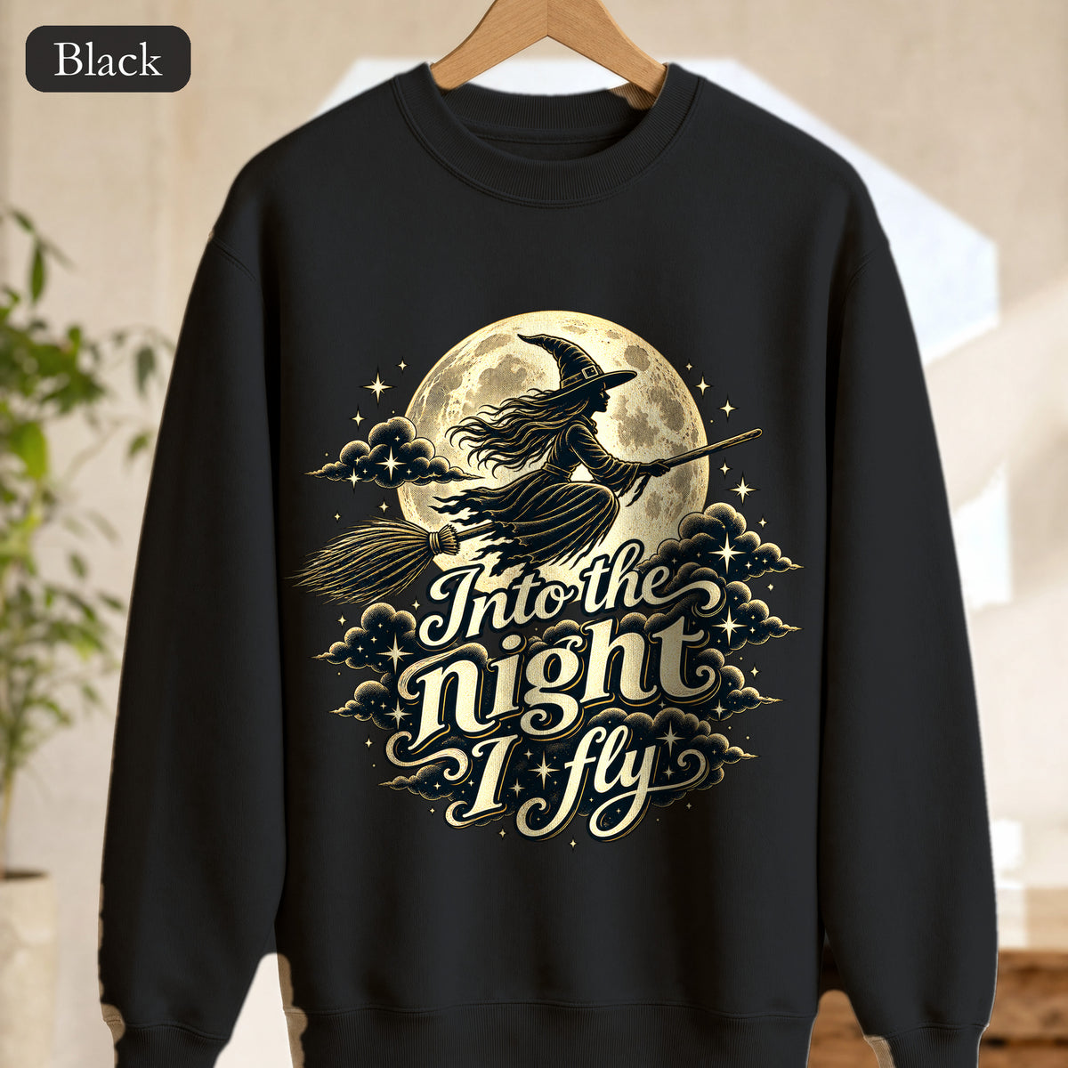 Witch Moon Sweatshirt, Into the Night I Fly, Magical Halloween Crewneck, Witchy Aesthetic Gift