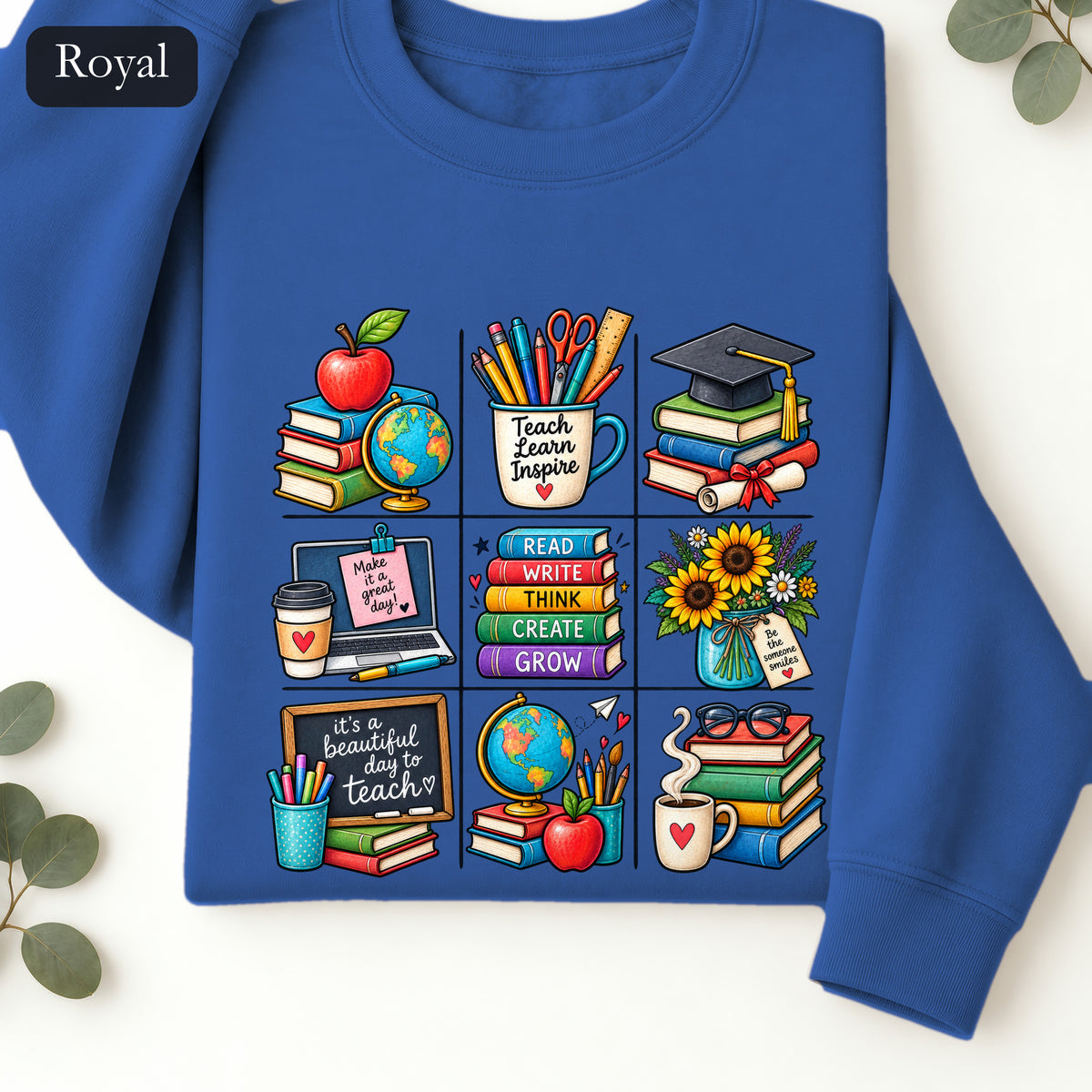 Teacher Classroom Icons Sweatshirt | Books, Globe, Apple, Chalkboard