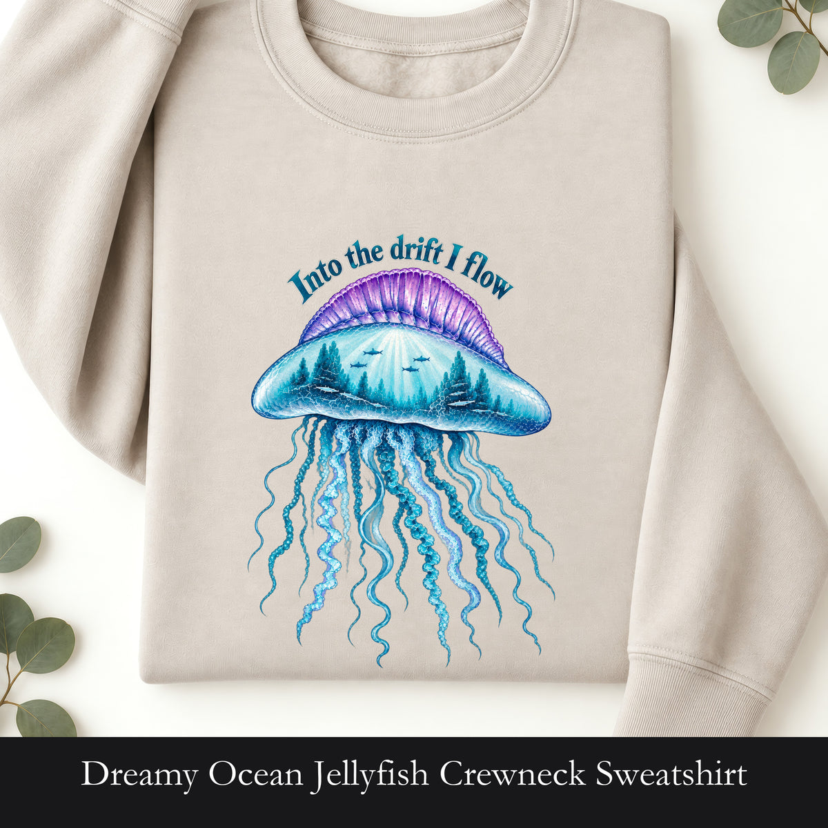 Dreamy Ocean Jellyfish Crewneck Sweatshirt | Ocean Glow Illustration