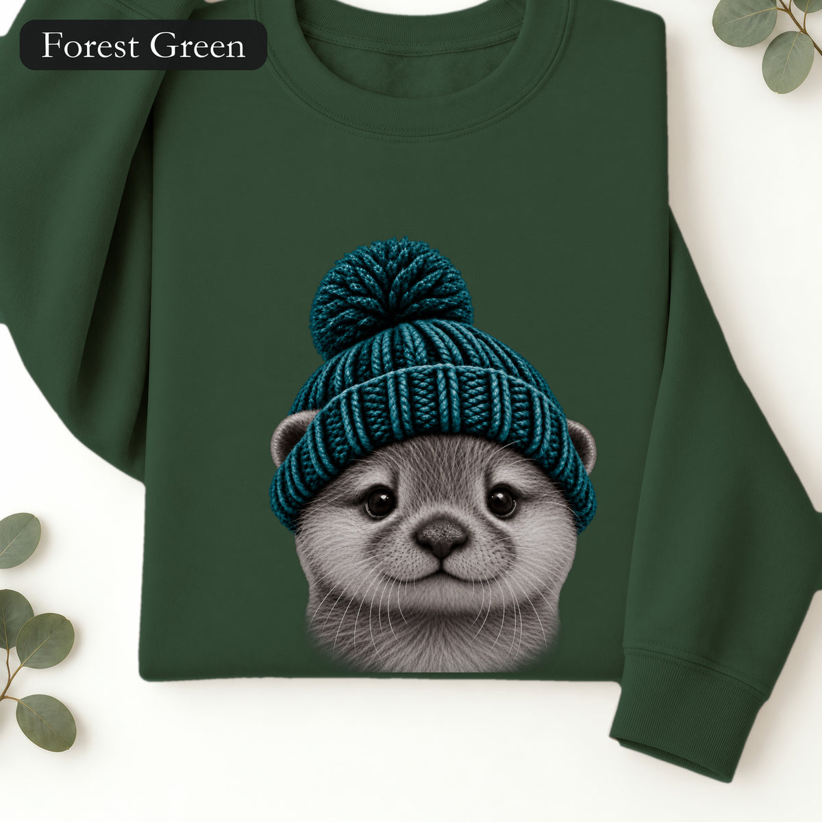 Otter Wearing Beanie Crewneck Sweatshirt | Cute Animal Illustration