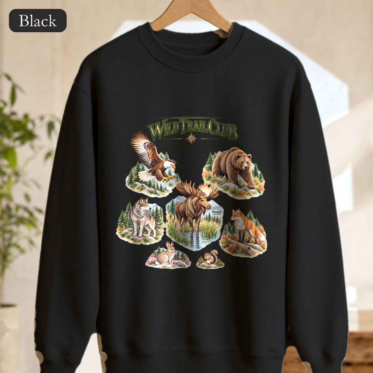 Wild Trail Club Sweatshirt, Woodland Animals Crewneck, Walk Steady Go Far, Hiking Nature Lover Gift