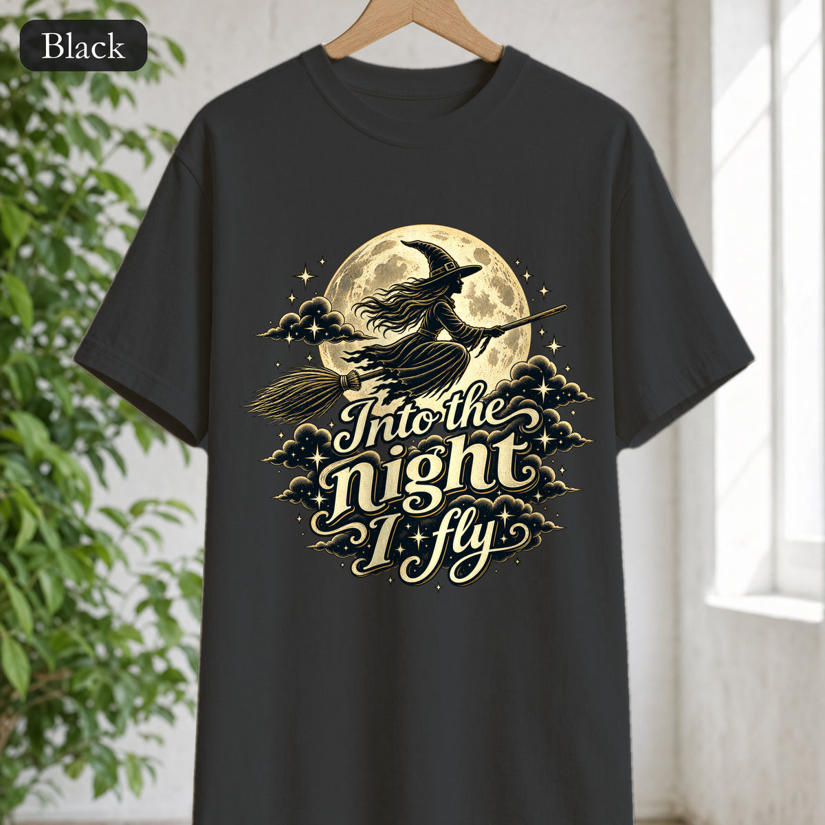 Witch Moon Shirt, Into the Night I Fly, Magical Halloween Tee, Witchy Aesthetic Gift