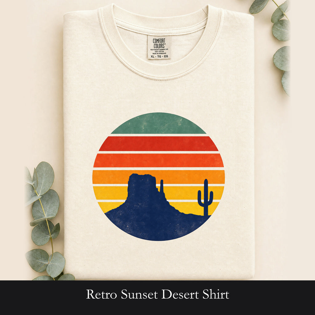 Retro Sunset Desert Shirt, Vintage Cactus Tee, Southwest Nature Gift, 70s Landscape Shirt