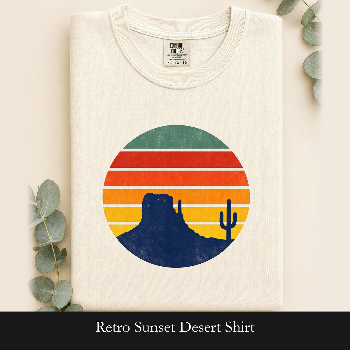 Retro Sunset Desert Shirt, Vintage Cactus Tee, Southwest Nature Gift, 70s Landscape Shirt