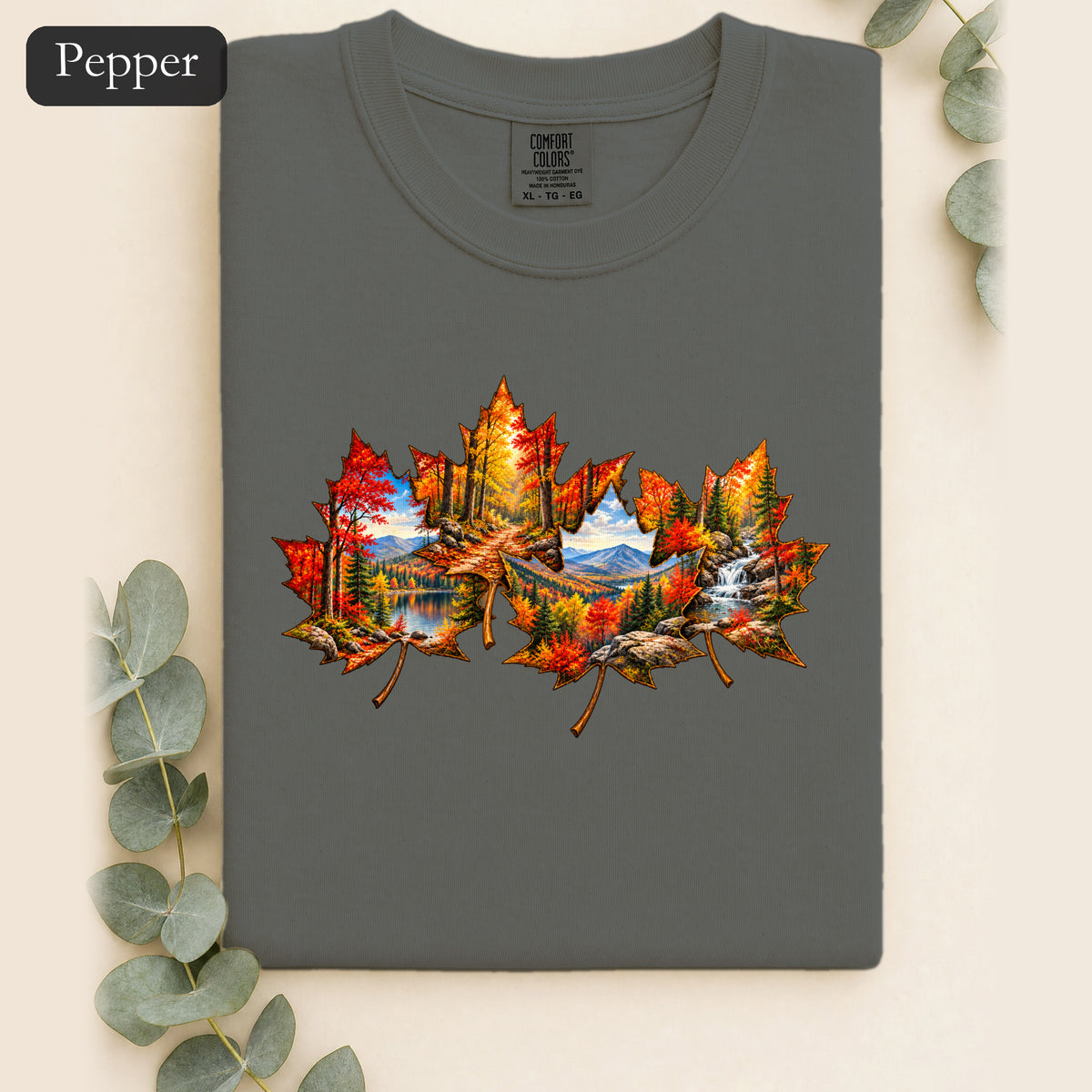 Autumn Maple Leaf Landscape Shirt | Fall Forest Lake Scene