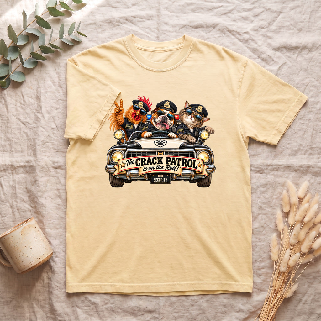 Crack Patrol Animal Police Retro Badge shirt | Rooster Bulldog Cat Design
