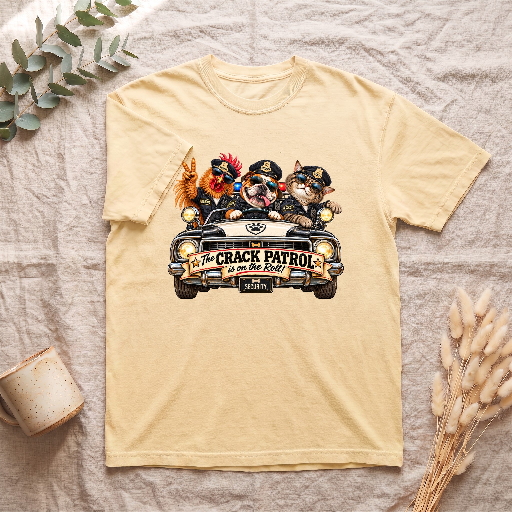 Crack Patrol Animal Police Retro Badge shirt | Rooster Bulldog Cat Design