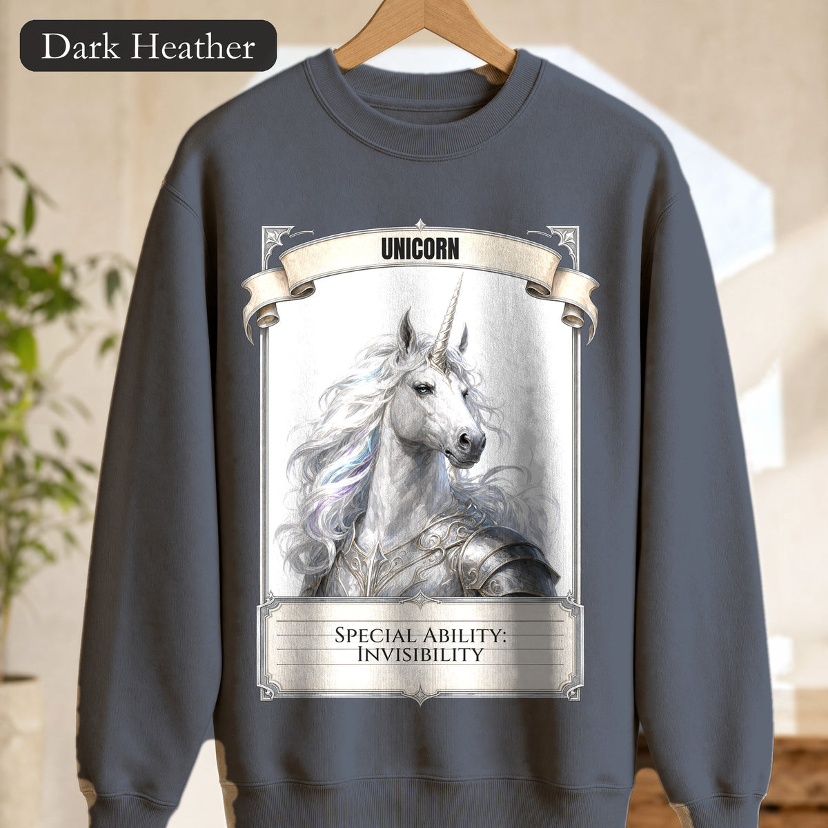 Unicorn Invisibility Stat Card Shirt, Funny RPG Gamer Tee, Tabletop D20 Fantasy Gift, Dungeon Dice Sweatshirt